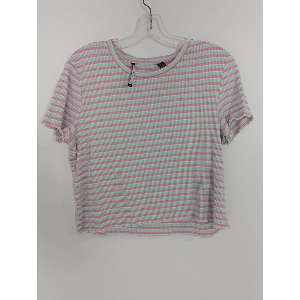Vero Moda Women's Ribbed Crop Top Size XL Striped Pink Green Summer